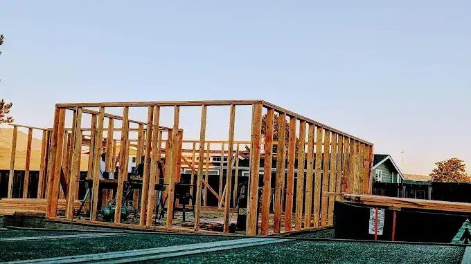 Wood framing at dusk for new residential build in Central Washington